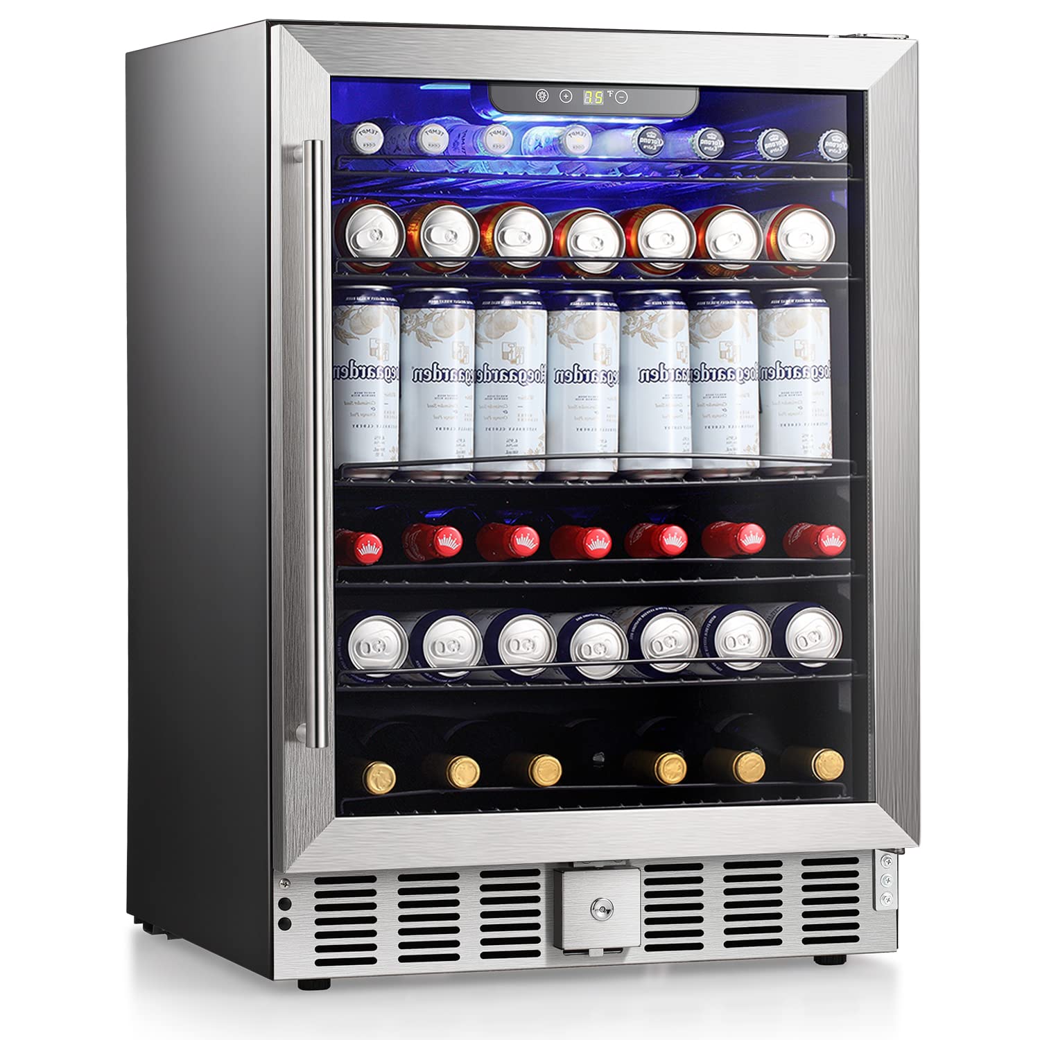 COWSAR Wine Cooler Refrige ETL Approved 24inch Wine Fridge Freestanding or Built-in Wine Refrigerator 5.1Cu.Ft Wine Fridge Under Counter Stainless Steel Wine and Beverage Refrigerator with Glass Door