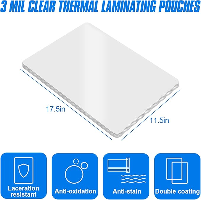 HERKKA 100 Pack Laminating Sheets, Hold 11 x 17 Inch Sheet, 3 Mil Clear Thermal Laminating Pouches 11.5 x 17.5 Inch Lamination Sheet Paper for Laminator, Round Corner