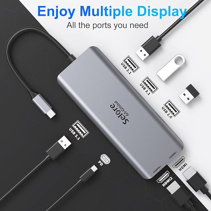 Docking Station for MacBook Pro/MacBook Air M1 2020 2019 2018 13" 15" 16", USB C Docking Station Dual Monitor, USB C Hub with 3 * 10Gbps USB Port, 100W PD Charging