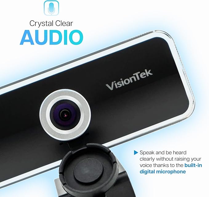 VisionTek VTWC20 Full HD (1080P 30FPS) Webcam, for Windows, Mac, Linux, & Chromebook w/Digital Microphone, Auto Focus, Privacy Cover, & Wide Viewing Angle
