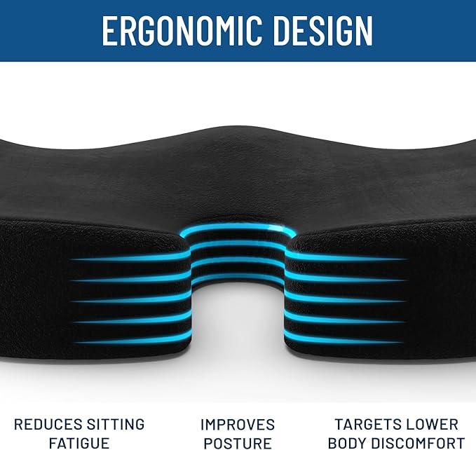 Everlasting Comfort Doctor Recommended Memory Foam Seat Cushion for Office Chairs & Car Seat - Ergonomic Office Desk Accessories for Tailbone Pain Relief, Sciatica & Back Support