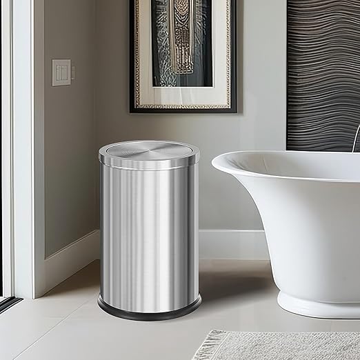 Brushed Gold Bathroom Trash Can with Swing Lid 4.7Gallon,Stainess Steel Garbage Can Trash Bin Wastebaskets for Kitchen,Office,Bedroom (Silver, 4.7 Gallon)