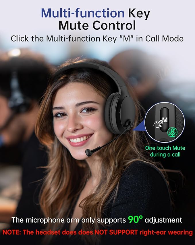 Wireless Headset with Mic for Work up to 40H Talk Time, Over-Ear Foldable Bluetooth Wireless Headset with AI Noise Cancelling Mic, Bluetooth V5.3 & USB Dongle & Mic Mute for Home Office (Black)