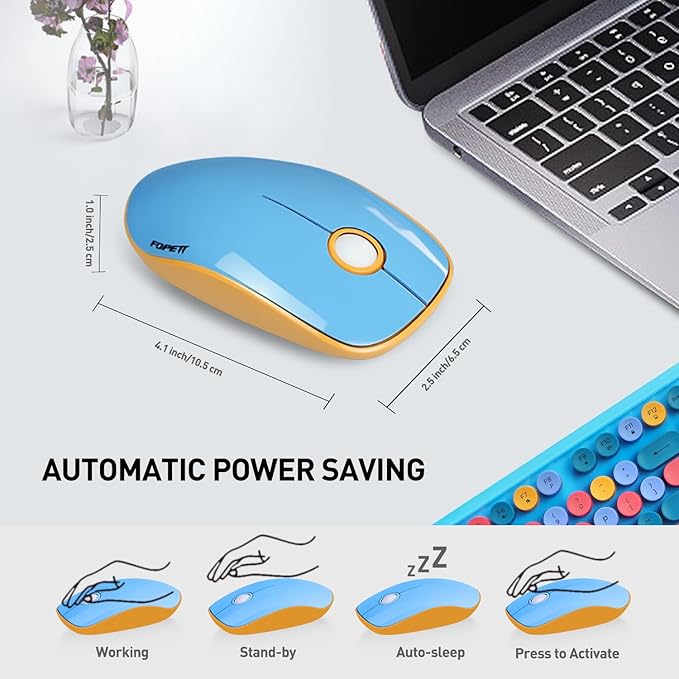 Keyboard and Mouse Wireless,Cute Retro Wireless Keyboard Mouse Combo with Round Key,2.4Ghz Dropout-Free Connection,Typewriter Wireless Keyboard Mouse Set for PC Laptop Desktop Computer-Blue Colorful