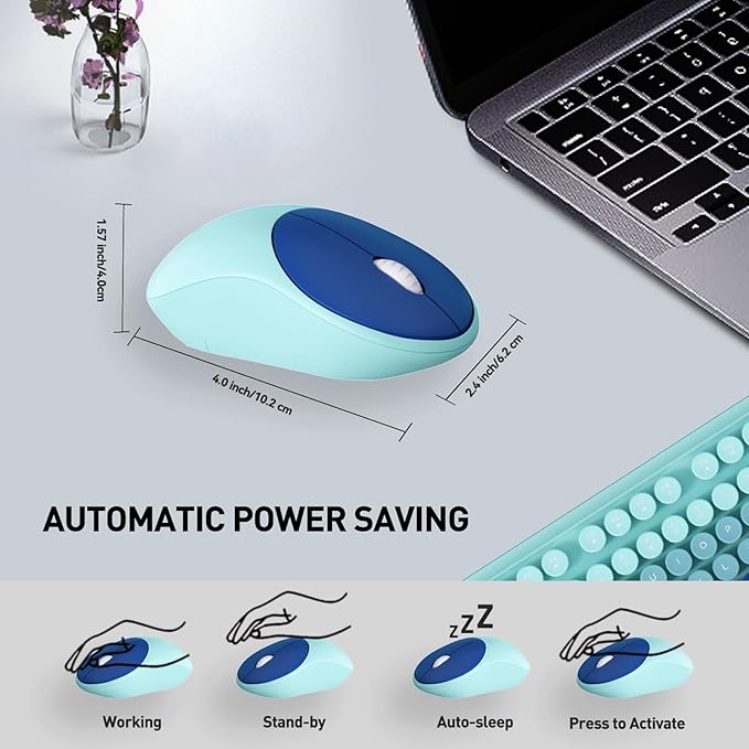 Wireless Keyboard and Mouse Combo, 2.4 GHz Wireless Full-Sized Typewriter with Round Keycaps, Mouse and Keyboard for Windows, Computer, Desktop, PC, Laptop (GradientBlue)