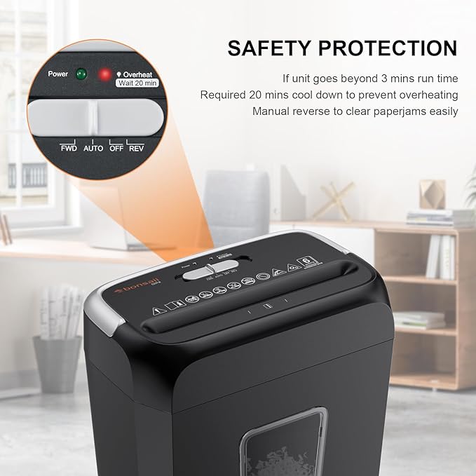 Bonsaii Paper Shredder for Home Use, 3.4 Gal Wastebasket, 6 Sheet Crosscut Paper Credit Cards, Staples, and Clips Shredder for Home Office Use, Portable Handle Design (C237-B New Version)