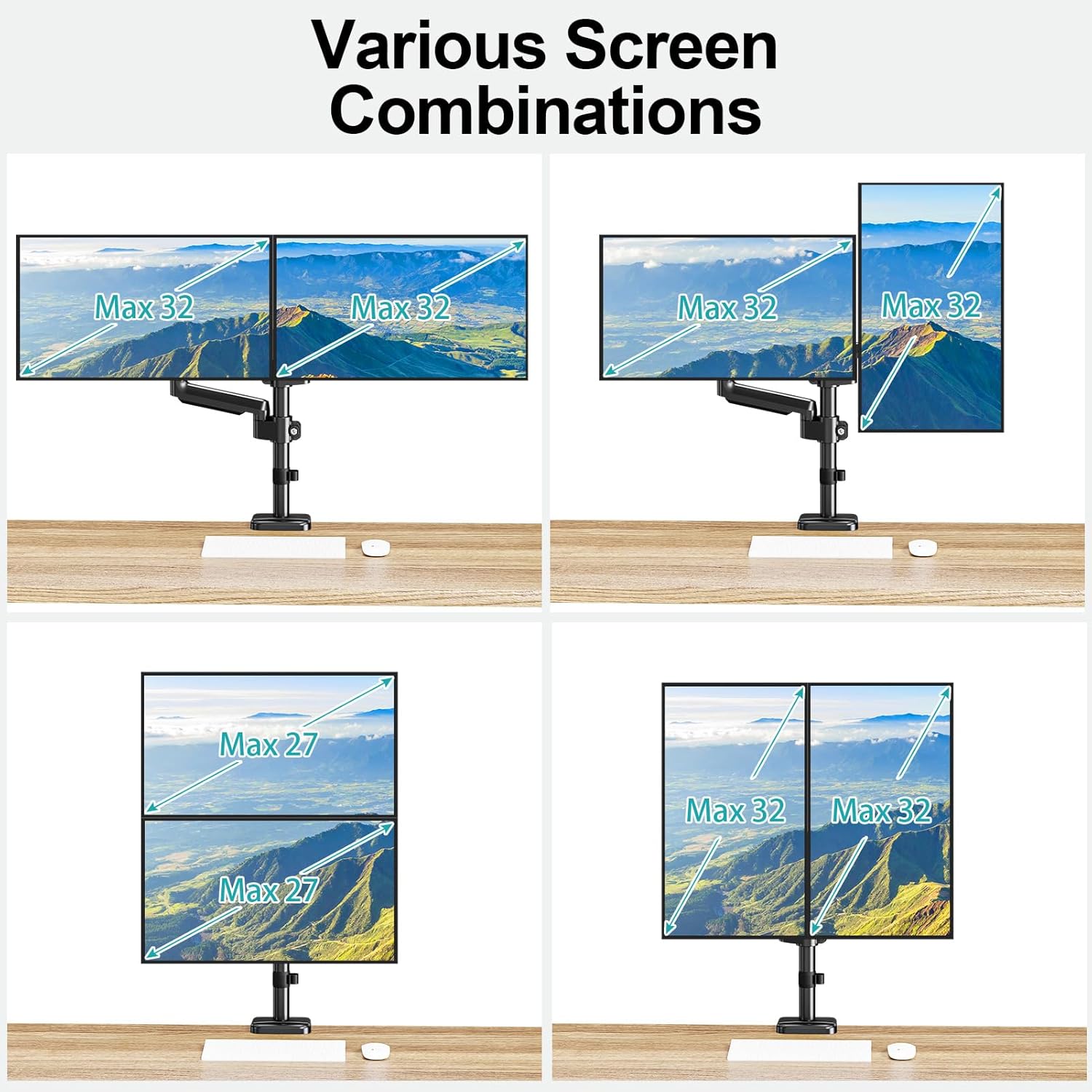 MOUNT PRO Dual Monitor Mount for 13-32" Computer Screen, Tall Monitor Stands for 2 Monitors, Adjustable Gas Spring Double Vertical Monitor Desk Mount, Each Arm Holds 4.4 to19.8lbs, VESA Mount, Black