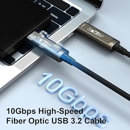 GeoHN.G USB C to C Fiber Optic Cable 20M/65FT, USB 3.2 10Gbps Long Distance Data Transfer USB C Extension Cable for VR, Camera, Mini PC, Laptop, Webcam, Printer and More