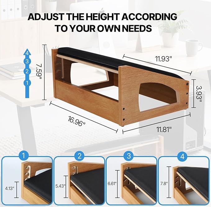 Ergonomic Foot Rest, 4 Adjustable Height Foot Stool,Footrest Under Desk, Soft Cushions,Foot Rest Office,Improving Posture, Promoting Blood Circulation(Natural)