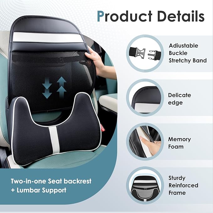 FLORICH Double Layer Breathable Mesh Lumbar Support Ergonomic Leather Lumbar Support Pillow with 3D Mesh Back Support and Adjustable Strap for CarSeat & Office Chair