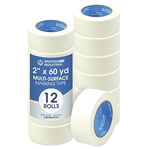 Spartan Industrial - 2" X 60 yd Wide Masking Tape for Painting, Drafting, Labeling, and More - 12 Home and Office Tape Rolls, 5.5 Mil