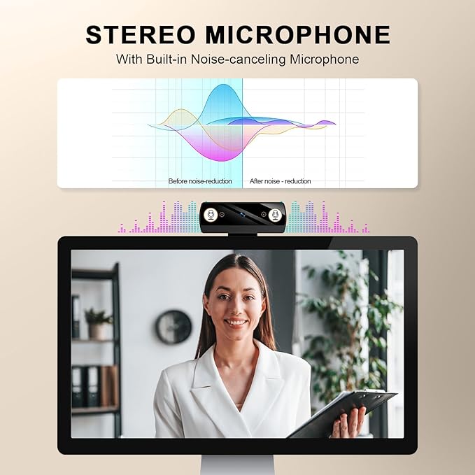 Webcam,1080P HD Webcam with Microphone, USB Computer Camera for Laptop & Desktop - Plug & Play, Stereo Sound, Auto Low-Light Correction, for Zoom/Skype/FaceTime/Teams/Webex, Streaming & Video Calls