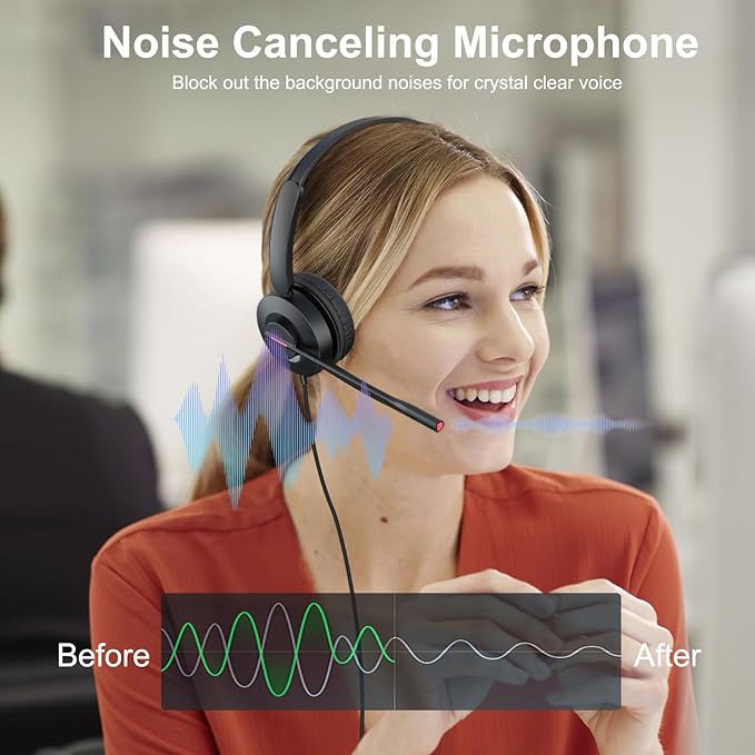 MAIRDI USB Headset with Microphone, USB-A/USB-C PC Headset with Mic Noise Cancelling, Wired Computer Headset with Mute for Laptop Business Work Home Office Call Centers Teams Zoom Comfort