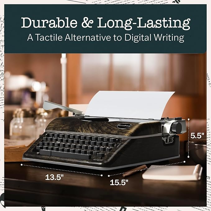 Maplefield Vintage Manual Typewriter - Bronze, Fits Standard 8 x 11 in Sheets - Antique-Style Functional Retro Portable Design & Easy Setup for Home & Office Decor