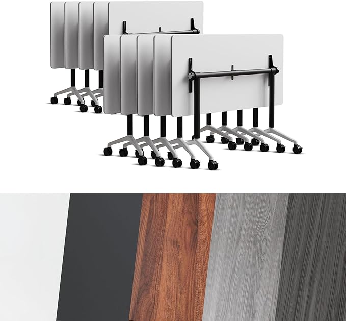 Conference Room Table, Folding Conference Tables,Thicken Grey Tabletop,Flip Top Wooden Seminar Meeting Room Table for Conference Room Offices (10, Black+White, 55.1”)