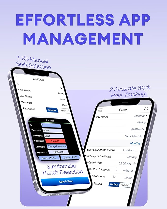 NGTeco APP-Based Time Clock, 2.4GHz WiFi Fingerprint Time Clocks for Employees Small Business, Office Clock in & Out Machine with iOS&Android, No Monthly Fee