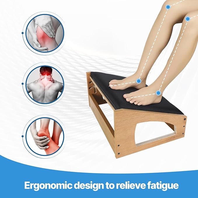 Ergonomic Foot Rest, 4 Adjustable Height Foot Stool,Footrest Under Desk, Soft Cushions,Foot Rest Office,Improving Posture, Promoting Blood Circulation(Natural)