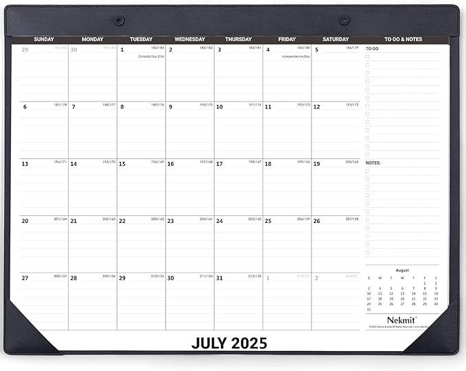 Nekmit Large Desk Calendar 2025-2026 with PU Faux Leather Desktop Mat, Runs From July 2025 - June 2026, Big Desk Pad Calendar 21 x 16 1/2 Inches for Home and Office