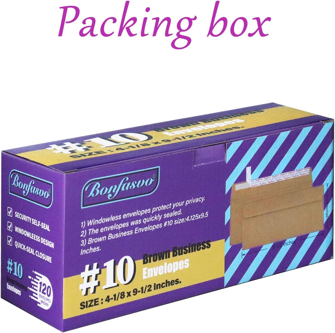 120 Pack #10 Brown Kraft Security Envelopes 4-1/8 x 9-1/2 inches Self Seal