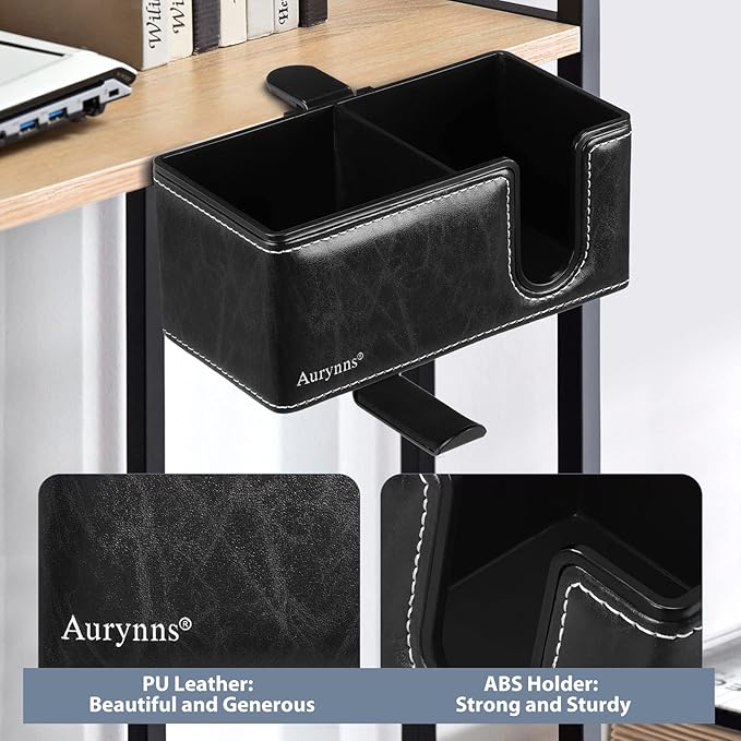 Desk Cup Holder Clip on Pen Holder Headphone Hanger Headset Stand Rotatable Clamp Hook Under Desk (Black)