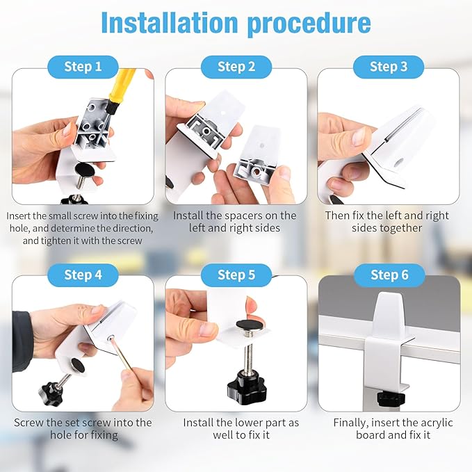 Desk Divider 4 Pcs Desk Privacy Panel 47.2''L x 15.8W'' Office Partitions Grey Acrylic Panel Pack of 4 Desk Divider Partition with Adjustable Universal Base Brand: Yeaborn