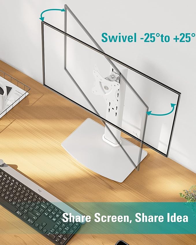 MOUNT PRO Single Monitor Stand Fits Max 32 inch Screen, Free-Standing Computer Desk Stand, Display Mount with Height Adjustable, Swivel, Tilt, Rotation, VESA Monitor Stand 100x100, White