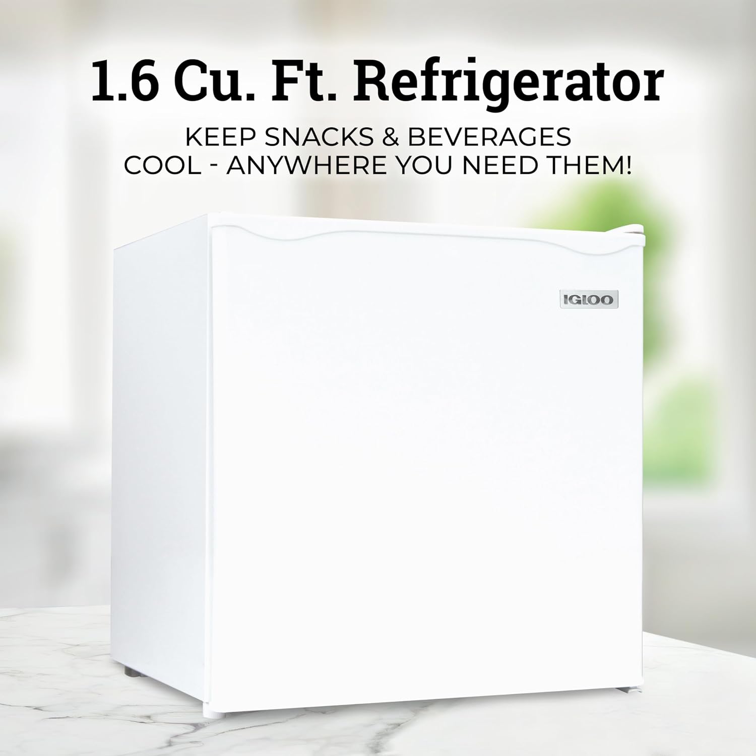 Igloo 1.6 Cu.Ft. Compact Refrigerator - Adjustable Thermostat, Glass Shelves, Includes Scraper, Ice Cube Freezer Drip Tray - White