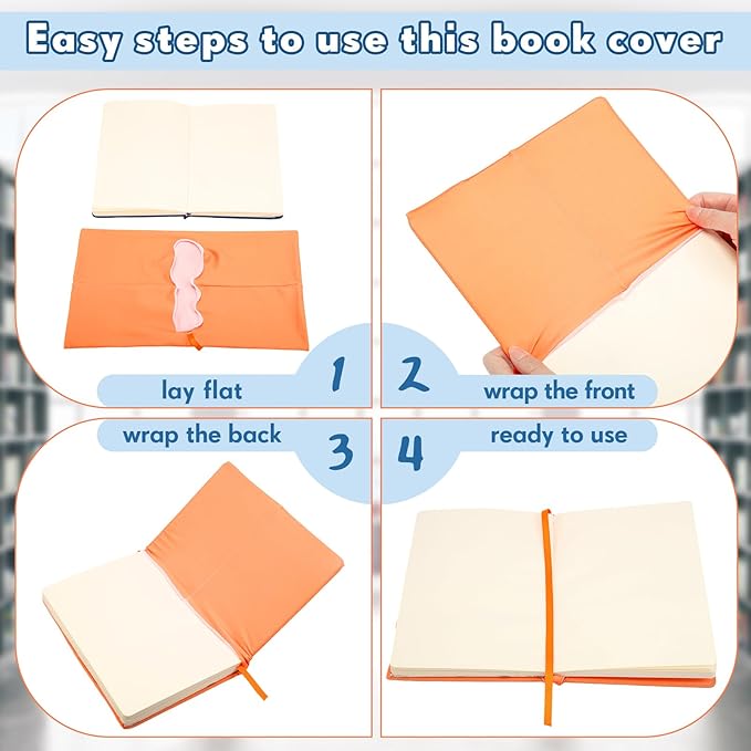 PerKoop 12 Pcs Jumbo Book Covers Stretchable Fabric School Book Protector Reusable Washable Cover Protector for Most Hardcover Textbooks(Vivid Colors,6 x 9 Inch)