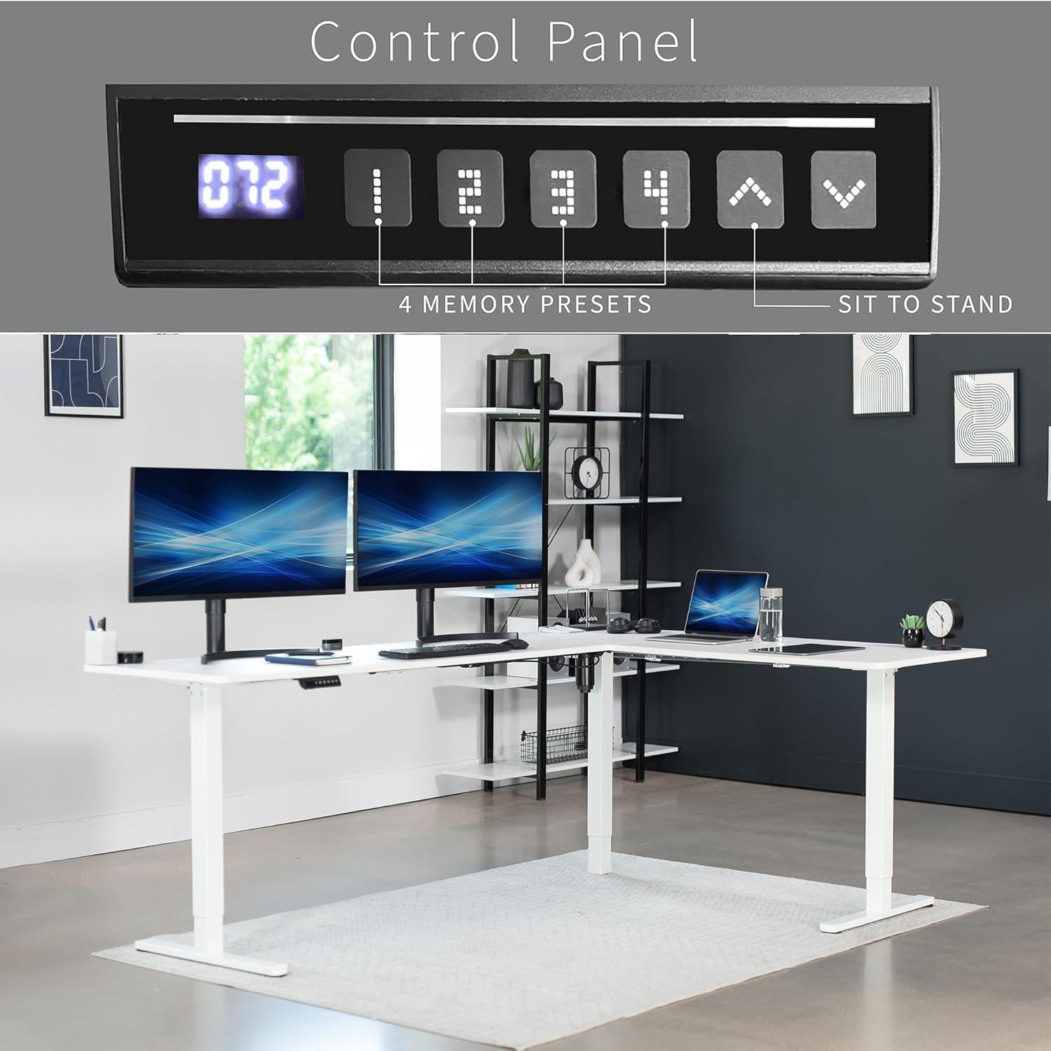 VIVO Electric Corner L-Shaped 84 x 63 in Standing Desk, Memory Height Adjustment, White Top White Frame, DESK-E3CTWW-84