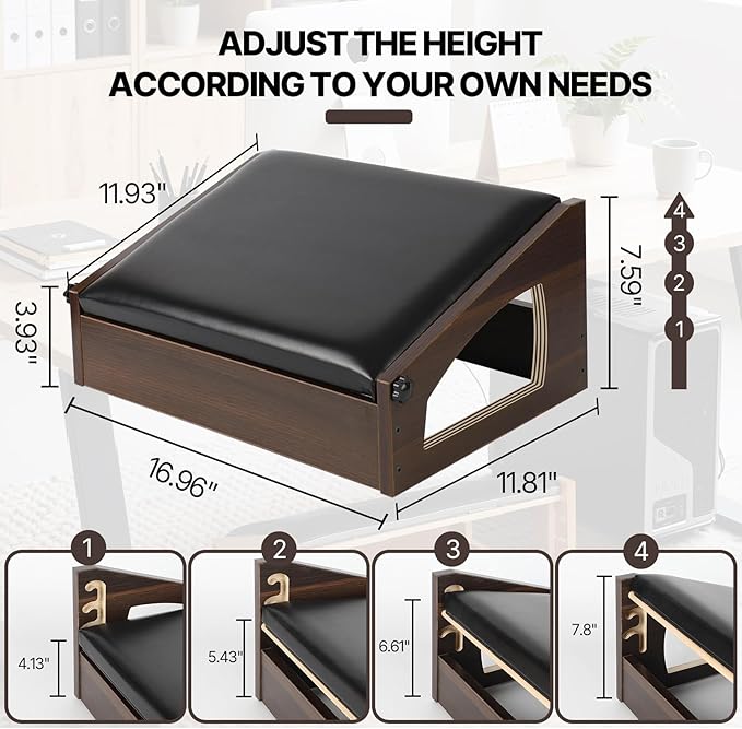 Ergonomic Foot Rest, 4 Adjustable Height Foot Stool,Footrest Under Desk, Flip Over Office Desk Foot Rest, Improving Posture, Promoting Blood Circulation(Espresso)