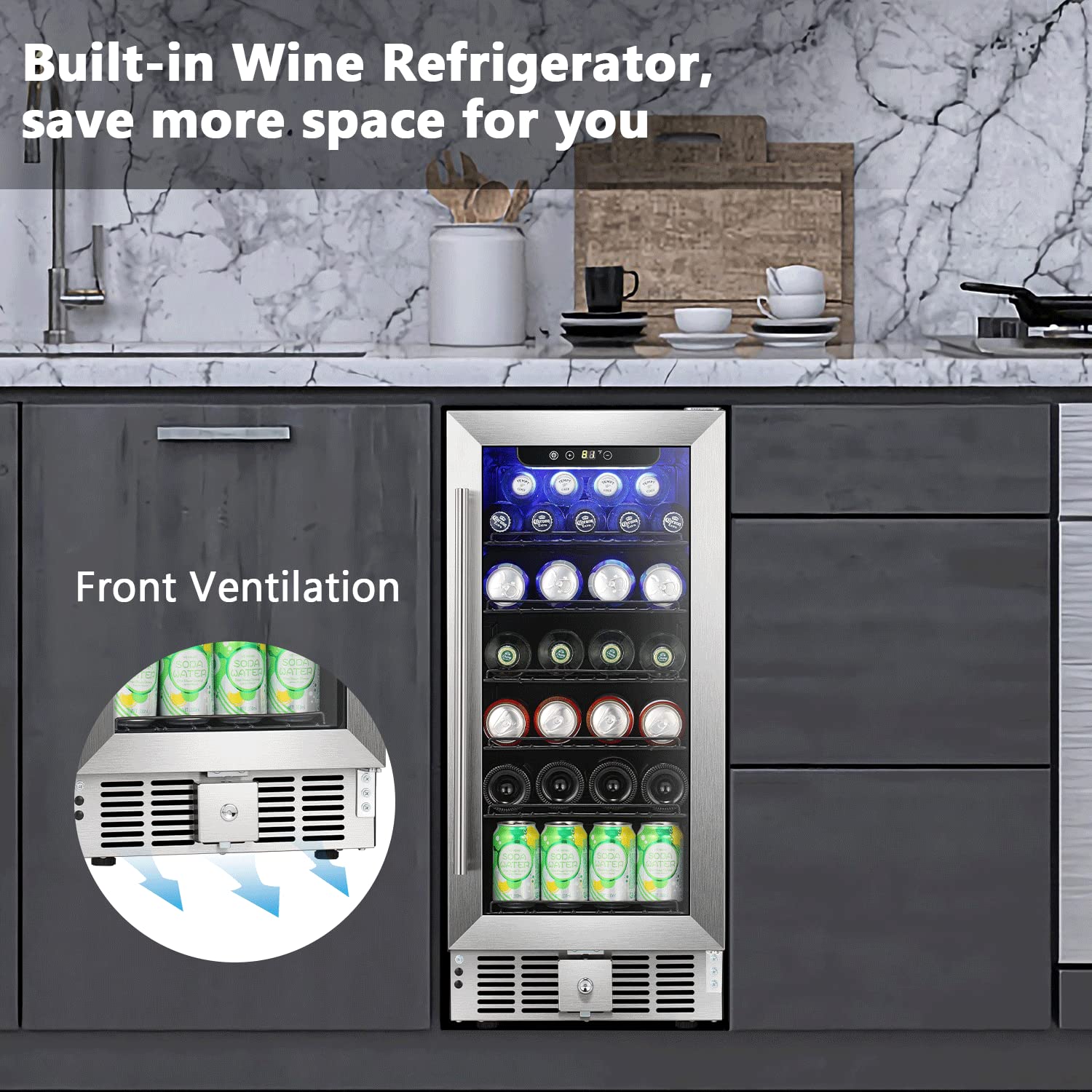 COWSAR Wine Fridge 15inch Beverage Refrigerator 2.9 Cu.Ft. Freestanding or Under Counter Cooler Stainless Steel Beer Fridge Mini ETL Approved