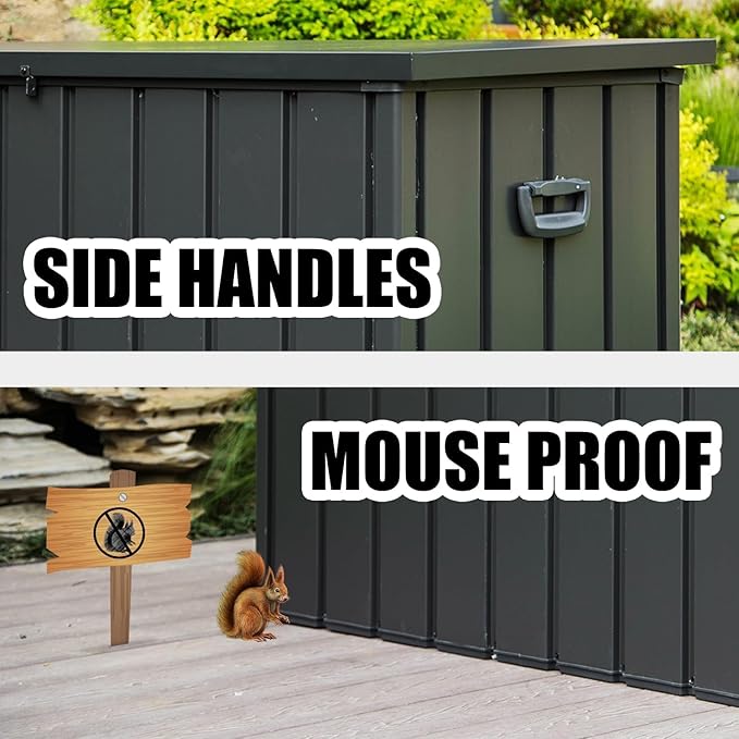 Domi Outdoor Deck Box 100 Gallon, Waterproof Lockable Steel Outdoor Storage Container for Outside Cushions, Garden Tools and Pools Equipment (Gray)