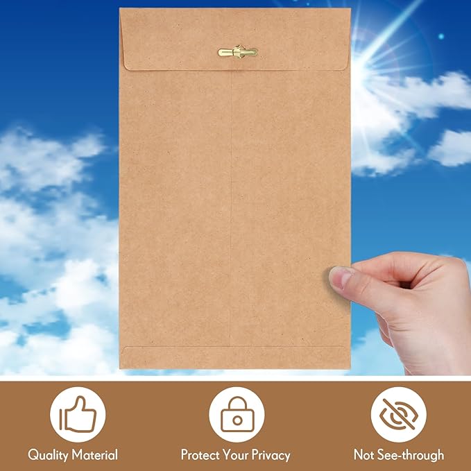 Teling 50 Pcs Manilla Envelopes Clasp Kraft Catalog with Closure for Storing Mailing 28 lb Kraft Envelope Paper for Office Document School Business Home(Brown,6 * 9)