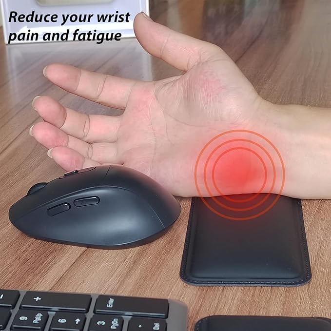Wireless Keyboard and Mouse Combo with Keyboard Mouse Wrist Rest Pad - Ergonomic Design for Typing Pain Relief, Desk Pads Support Hand and Arm, 2.4G Stable Connection,Adjustable DPI
