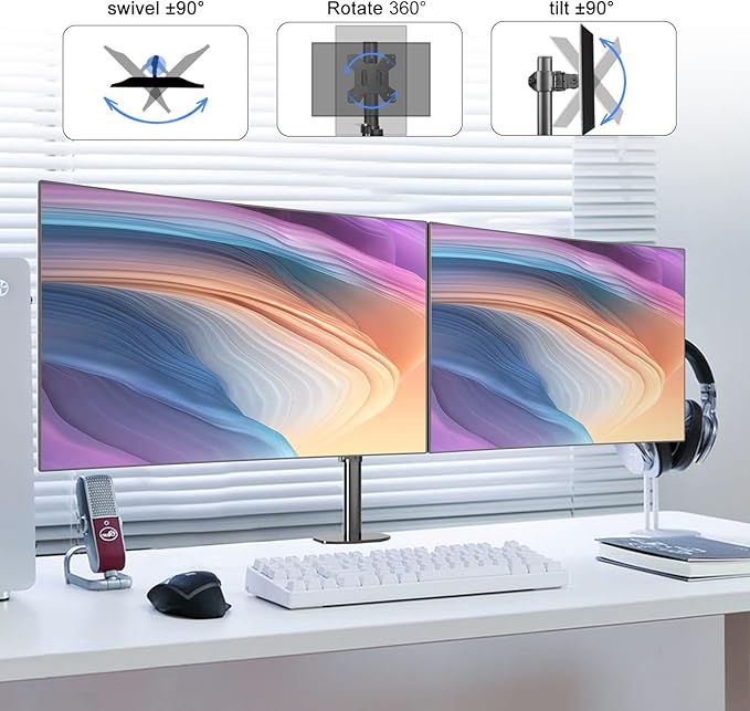 Pholiten Dual Monitor Stand,Heavy Duty Adjustable Monitor Desk Mount for 2 Screens up to 38Inches,Dual Monitor Arm with Height Adjustable Tilt Swive Rotate,Holds up to 22 lbs