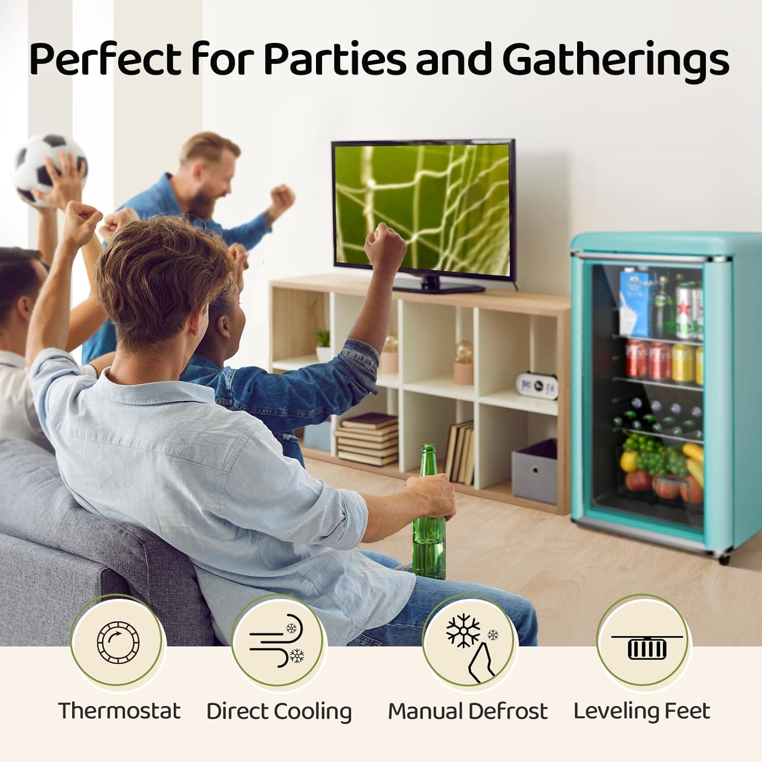 4.9 Cu.Ft Beverage Refrigerator Cooler with Double Tempered Glass Door, 120 Can Wine Drink Beer Retro Small Mini Fridge for Office Bedroom Bar with 7 Temperatures, Adjustable Shelves, Blue