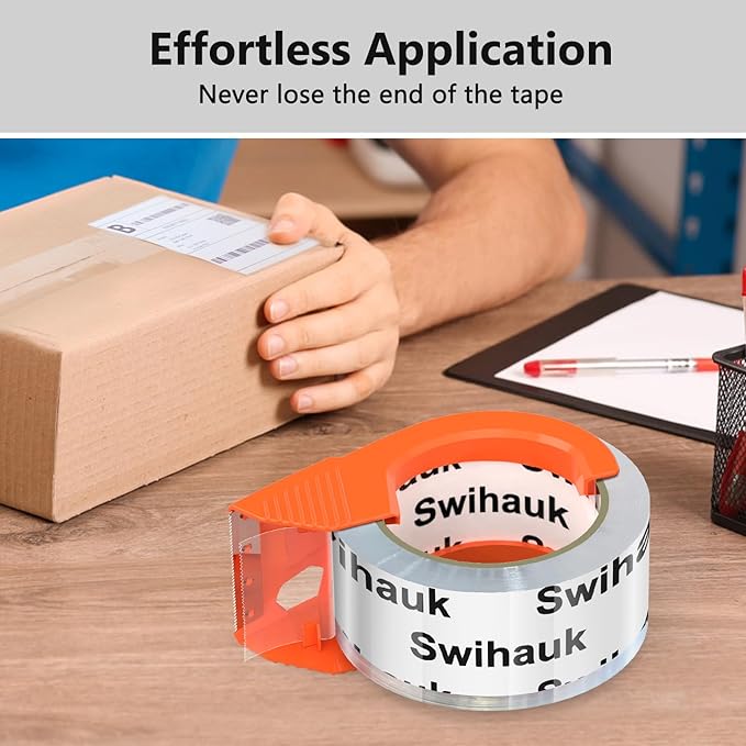 Swihauk Total 400 yd, 6 Pack 1.88 in x 66.6 yd - Heavy Duty Packing Tape with Dispenser Combo, Clear Shipping Tape, Packaging Tape, Package Tape for Shipping Moving Storage and Mailing, w30200
