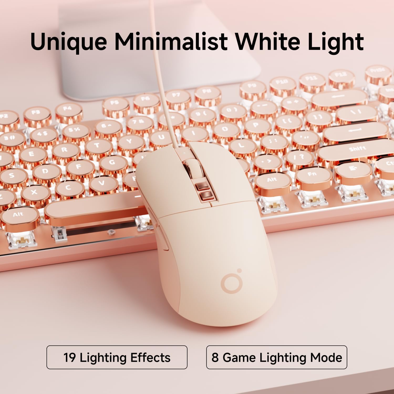 EWEADN Wired Typewriterkeyboard and Mouse Combo, Typewriter Style Mechanical Gaming Keyboard,104 Keys Backlit LED Keyboards, Media Control Knob, Wired Keyboard Pink Switch for Windows/Mac/PC-Pink