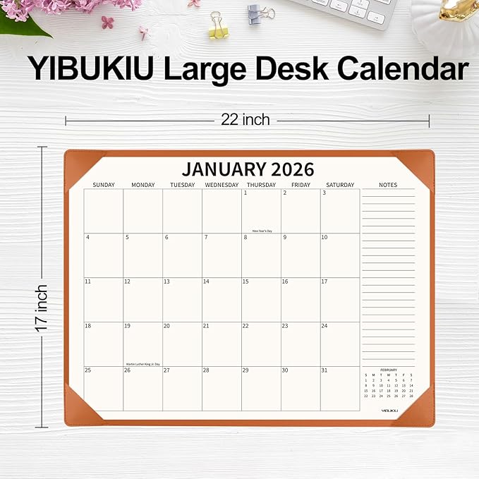 Desk Calendar 2025-2026 with Desktop Mat, 22x17 inch Large Desk Pad Calendar July 2025 to June 2026, Big Desk Planner for Home Office and School, Brown
