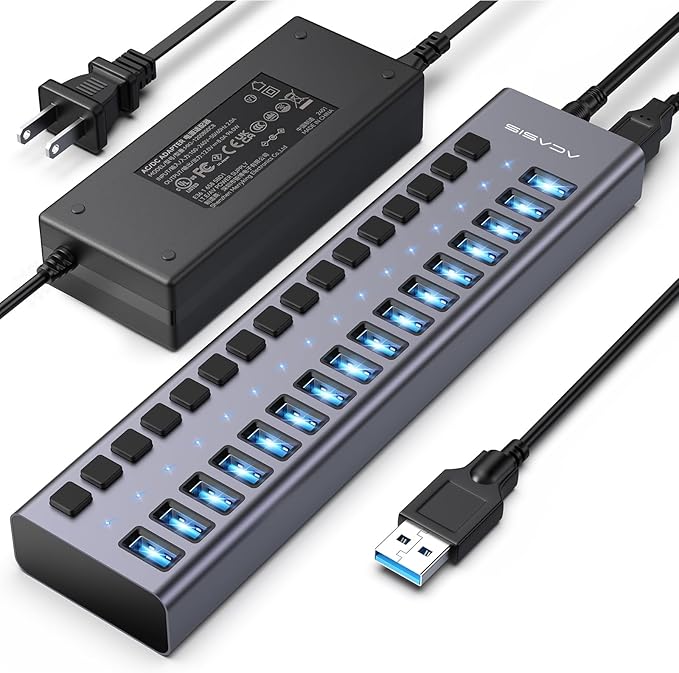 Powered USB 3.1 Hub, ACASIS 16 Ports USB 3.1 Hub with 10Gbps Data Speed,Aluminum Housing, USB Hub Powered with 96W Power Adapter, USB Hub for PC/Laptop, Computer, Flash Drive, Printer, Camera