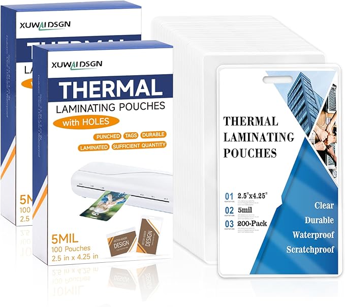 200 Pieces 5 Mil 2 1/2" x 4 1/4" Luggage Laminating Pouches Without Rope Clear Thermal Laminate Pouch Tags with Slot Hole for Pass Cards Student ID (200, 5 Mil-No Loops)