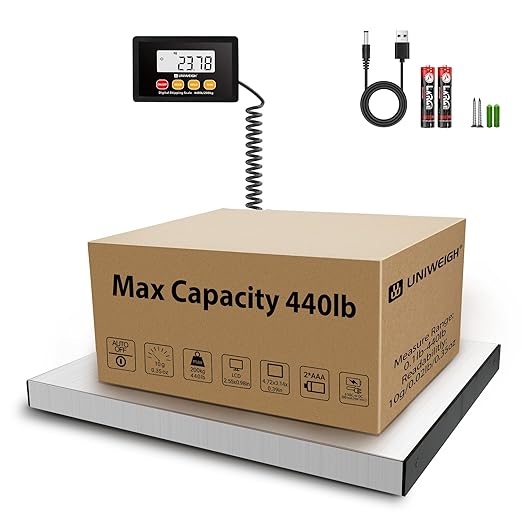 Digital Postal Scale,440lb x 10g Accuracy Shipping Scale,Stainless Steel Platforms,Heavy Duty Scale with LCD/Hold/Tare Functions,Postage Scale for Packages,Luggage Scale,Battery&USB Included