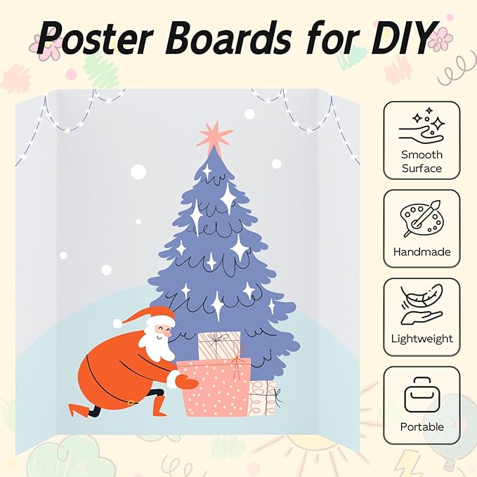 12 Pack Trifold Poster Board, 17x26 Inches White Presentation Board, Portable Display Board for Science Fair, School DIY Project and Business Exhibitions