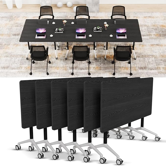 Conference Room Table with Flip-Top Design for Dynamic Meetings, Business Table Computer Desk with Heavy-Duty Frame,Foldable Seminar Meeting Tables for Home Office (6, F, 47.2IN)