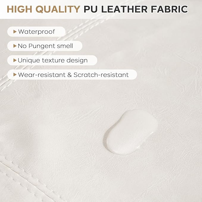 Unstuffed Pouf Ottoman Cover, 17.7x17.7 inch Faux Leather Moroccan Poofy Ottomans Cover, footrest Square White Footstool with Storage Waterproof Easy Cleaning for Living Room (Only Cover No Filler)