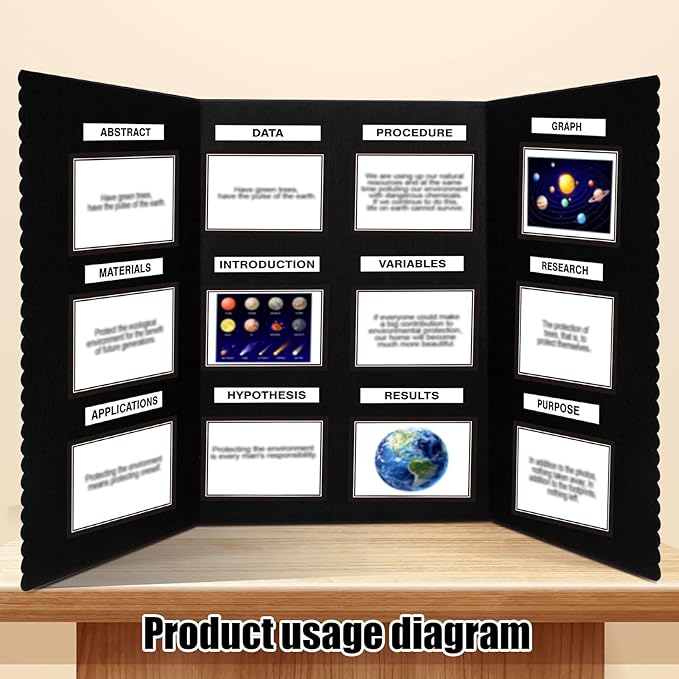 Paterr Trifold Poster Board with Storage Bag, Hook and Loop Fabric, Foldable 3 Panel Presentation Board for Science Fair and Exhibitions(Black,72 x 36 Inch)