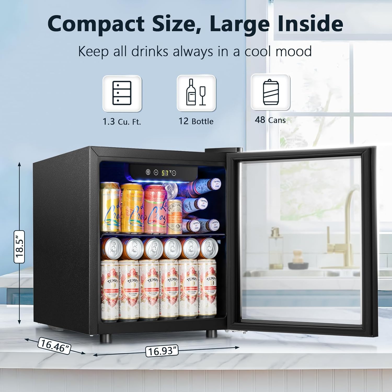 Antarctic Star Mini Fridge Cooler - 12 Bottle 48 Can Beverage Refrigerator Glass Door for Drinks or Beer Wine –Small Drink Dispenser for Home, Office, Electronic Knob Control,1.3Cu.Ft