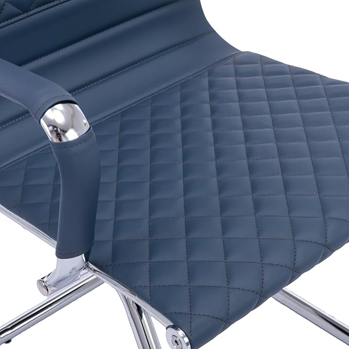 Office Guest Chairs Reception Chairs Waiting Room Chairs Set of 2 Conference Room Chair with Mid Back, Modern PU Leather Desk Chairs, Navy