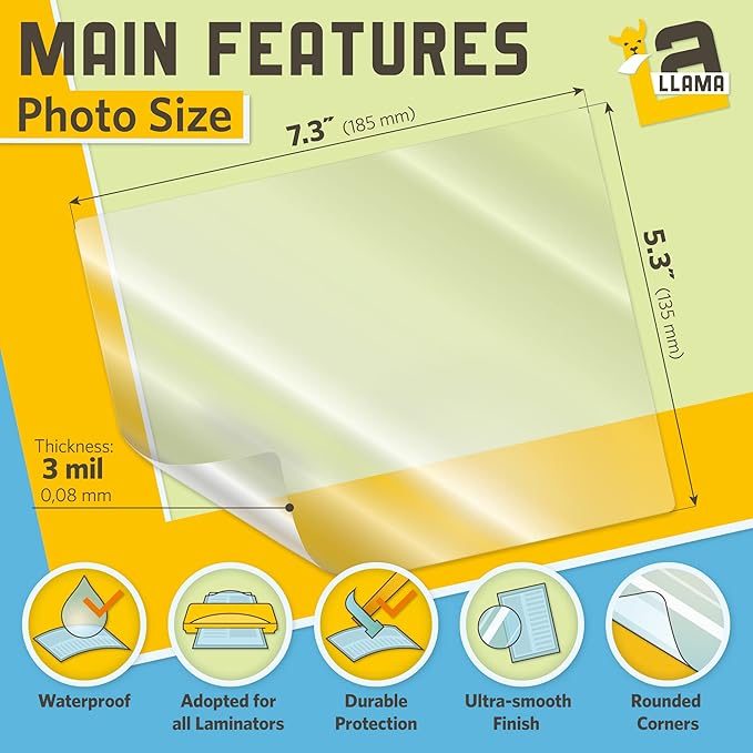 Thermal Laminating Pouches, 5.3 x 7.3 Inches, 3 Mil Thick, 50 Pack, Suited for Photo Size Laminating Sheets 5 x 7