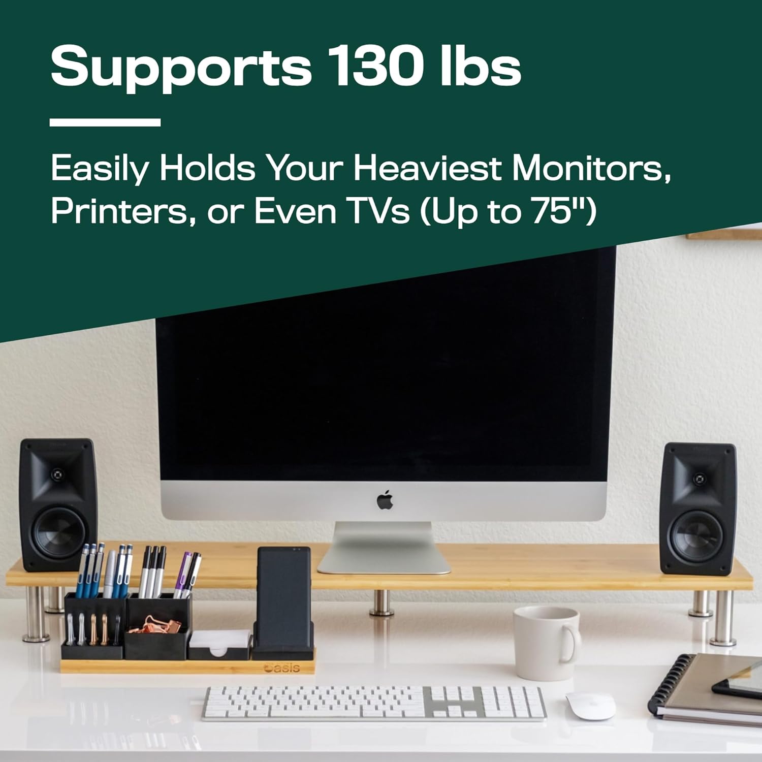 The Original Bamboo Dual Monitor Stand (As Seen On PBS) - 42 Inch Large Monitor Riser for Computer Screens, Laptop or TV - Desk Shelf Adds Storage Space and Improves Ergonomics - Natural